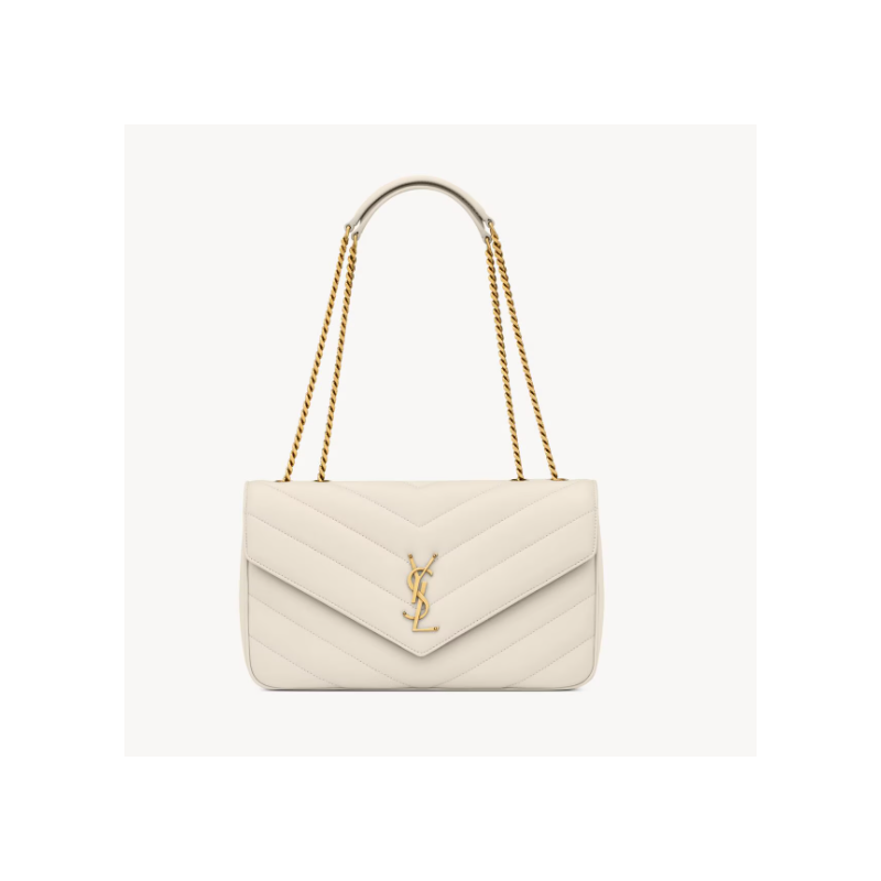 Saint Laurent Loulou Medium in matelasse lambskin- Blanc Vintage