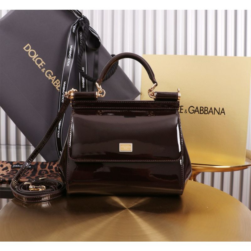Dolce Gabbana Medium Sicily Handbag in Polished calfskin-Bordeaux