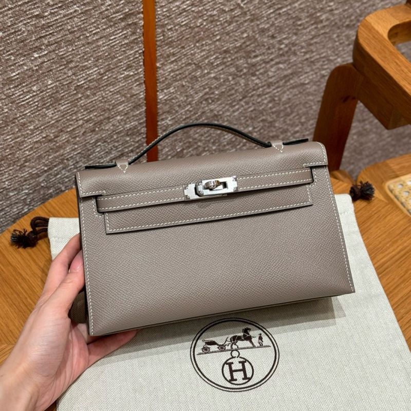 Hermes Kelly Pochette in Epsom Leather-Gris asphalte