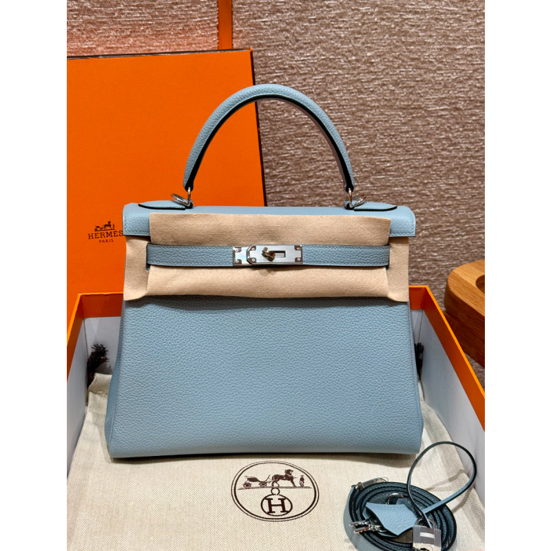 Hermes Kelly 25 / 28  in togo leather-Blue jean