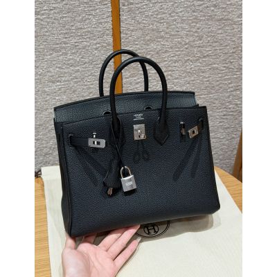Black Togo Birkin 25 Palladium Hardware