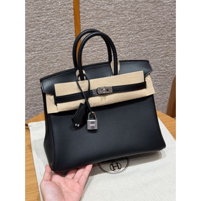 Black Swift Birkin 25 Palladium Hardware