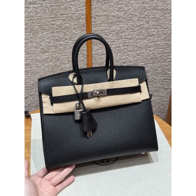 Black Epsom Birkin 25 Palladium Hardware