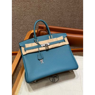 Blue Jean Togo Birkin 35 Palladium Hardware