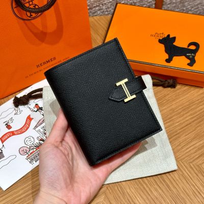 Black Swift Bear Compact Wallet Gold Hardware