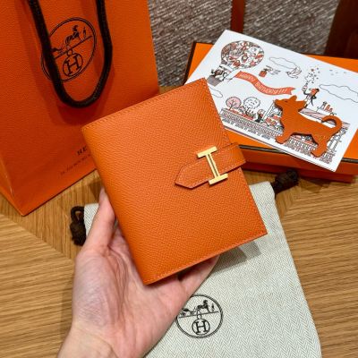 Orange Swift Bear Compact Wallet Gold Hardware