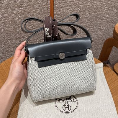 Ecru Canvas and Ardoise Cowhide Herbag Mini Palladium Hardware