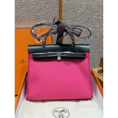 Magnolia Canvas and Blue saphir cowhide Herbag Zip 31 Palladium Hardware