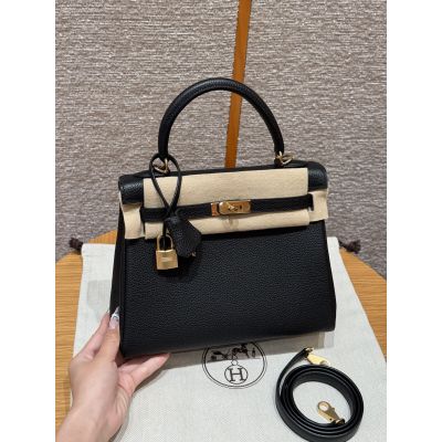 Black Togo Kelly 25 Gold Hardware