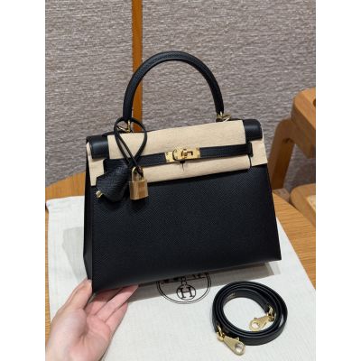 Black Epsom Kelly 25 Gold Hardware