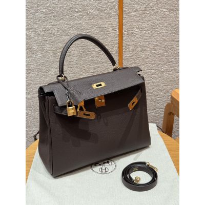Chocolate Togo Kelly 32 Gold Hardware