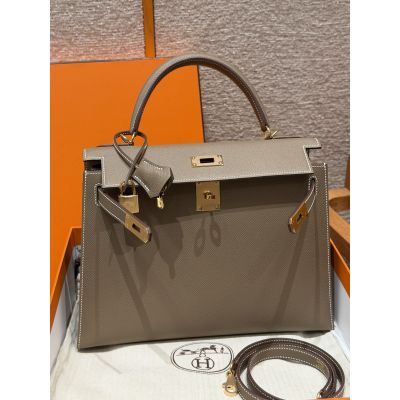 Etoupe Epsom Kelly 32 Gold Hardware