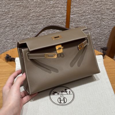 Etoupe Swift Kelly Pochette Gold Hardware