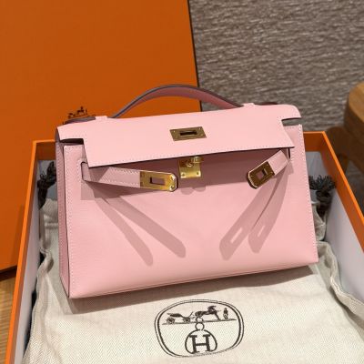 Rose Sakura Swift Kelly Pochette Gold Hardware