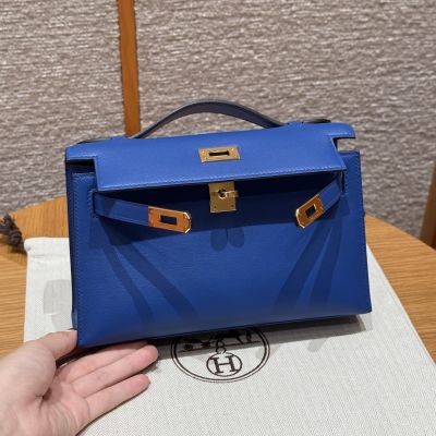 Blue Electric Swift Kelly Pochette Gold Hardware