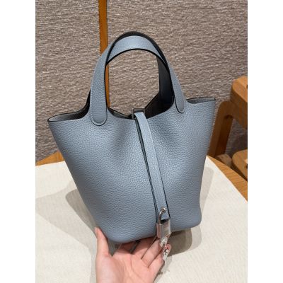 Blue Lin Clemence Picotin Lock 18 Palladium Hardware 