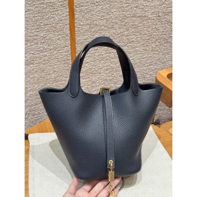 Blue Niut Clemence Picotin Lock 18 Gold Hardware 