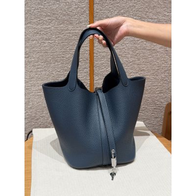 Bleu De Prusse Clemence Picotin Lock 22 Palladium Hardware