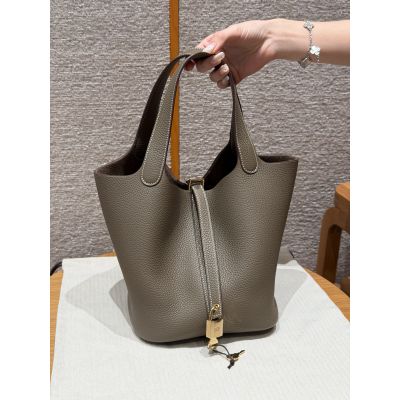 Etoupe Clemence Picotin Lock 22 Gold Hardware