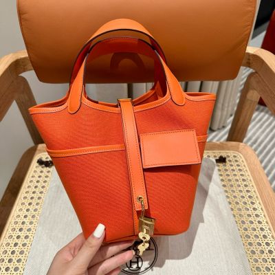 Limited Edition Orange Swift and Canvas Cargo Picotin Lock 18 Gold Hardware
