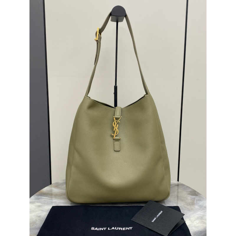 Saint Laurent LE 5 À 7 Supple Large in grained leather -Stone Moss