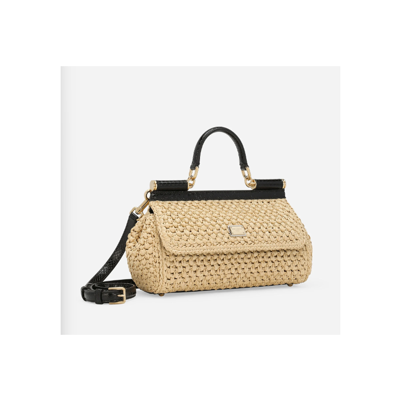Dolce Gabbana ElongatedSicily Handbag in Raffia and Python