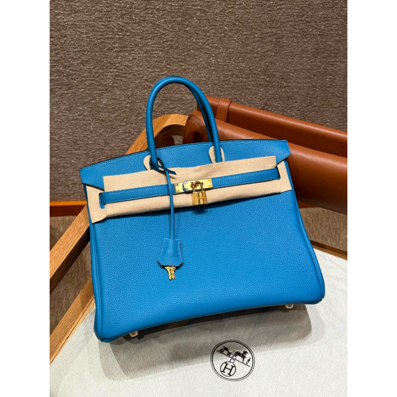 Hermes Birkin 35  in Togo leather-Blue frida