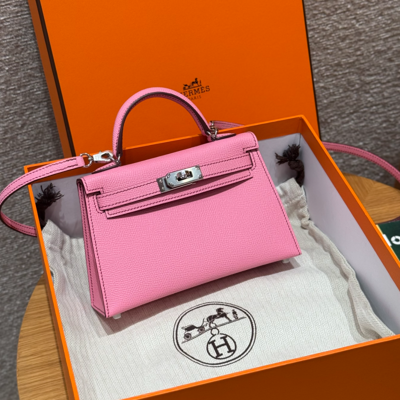 Hermes Mini Kelly Epsom leather-Cherry pink