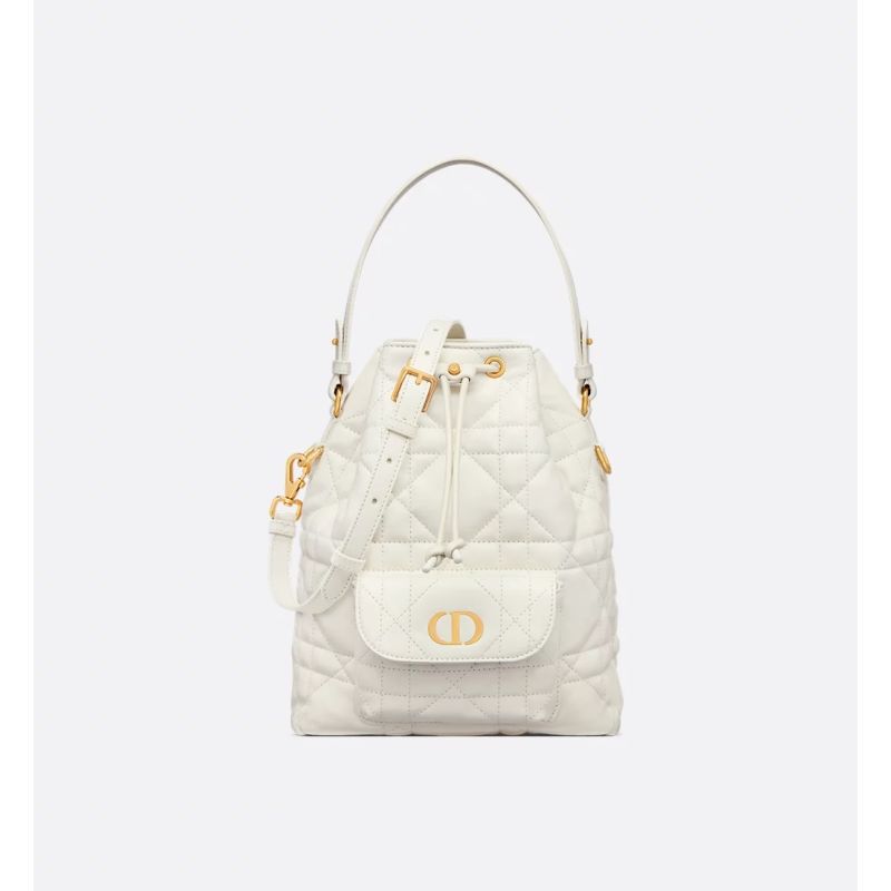 Small Dior Caro Bucket Bag-White